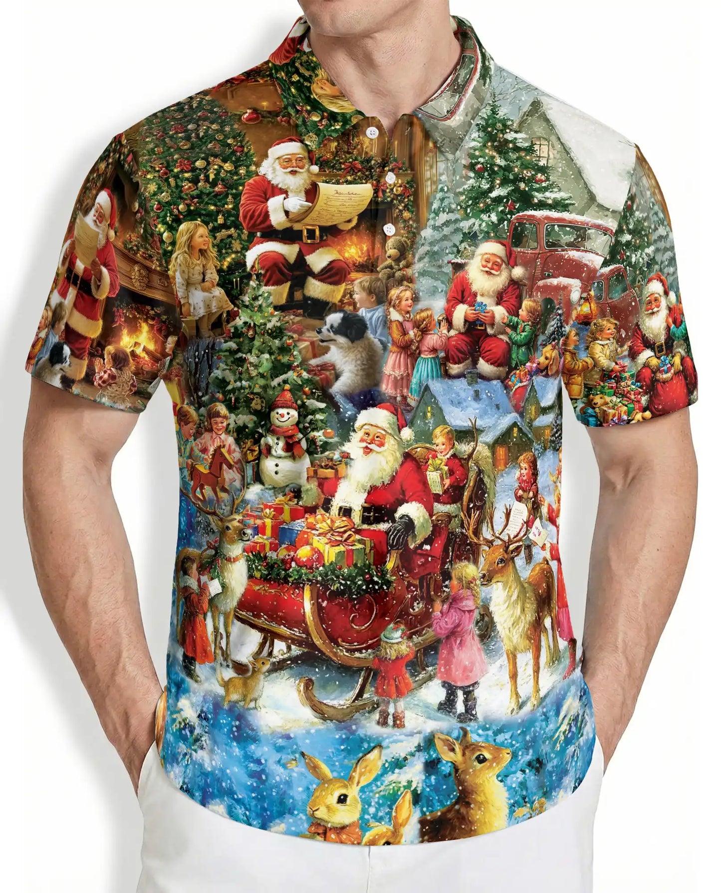 Vintage Christmas Santa Scene Polo Shirt | Azhawaiian