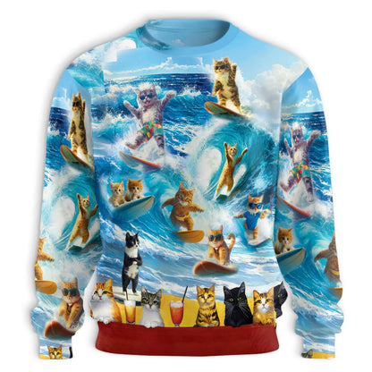 Cat Surfing Sweatshirt – Colorful Graphic 3D All Over Print Design