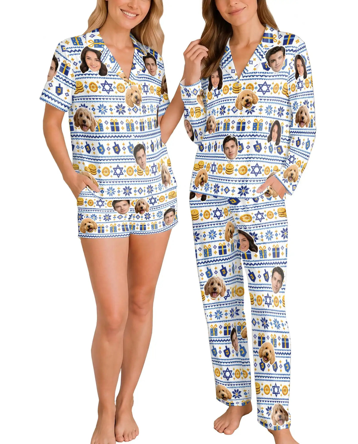 Personalized Hanukkah Latke Pajamas for Women – Custom Face & Pet Photo Print