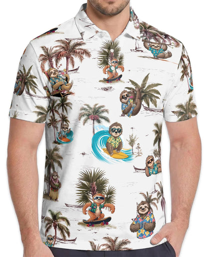 Funny Sloth Summer Beach Polo Shirt for Men, Tropical Animal Style | Azhawaiian