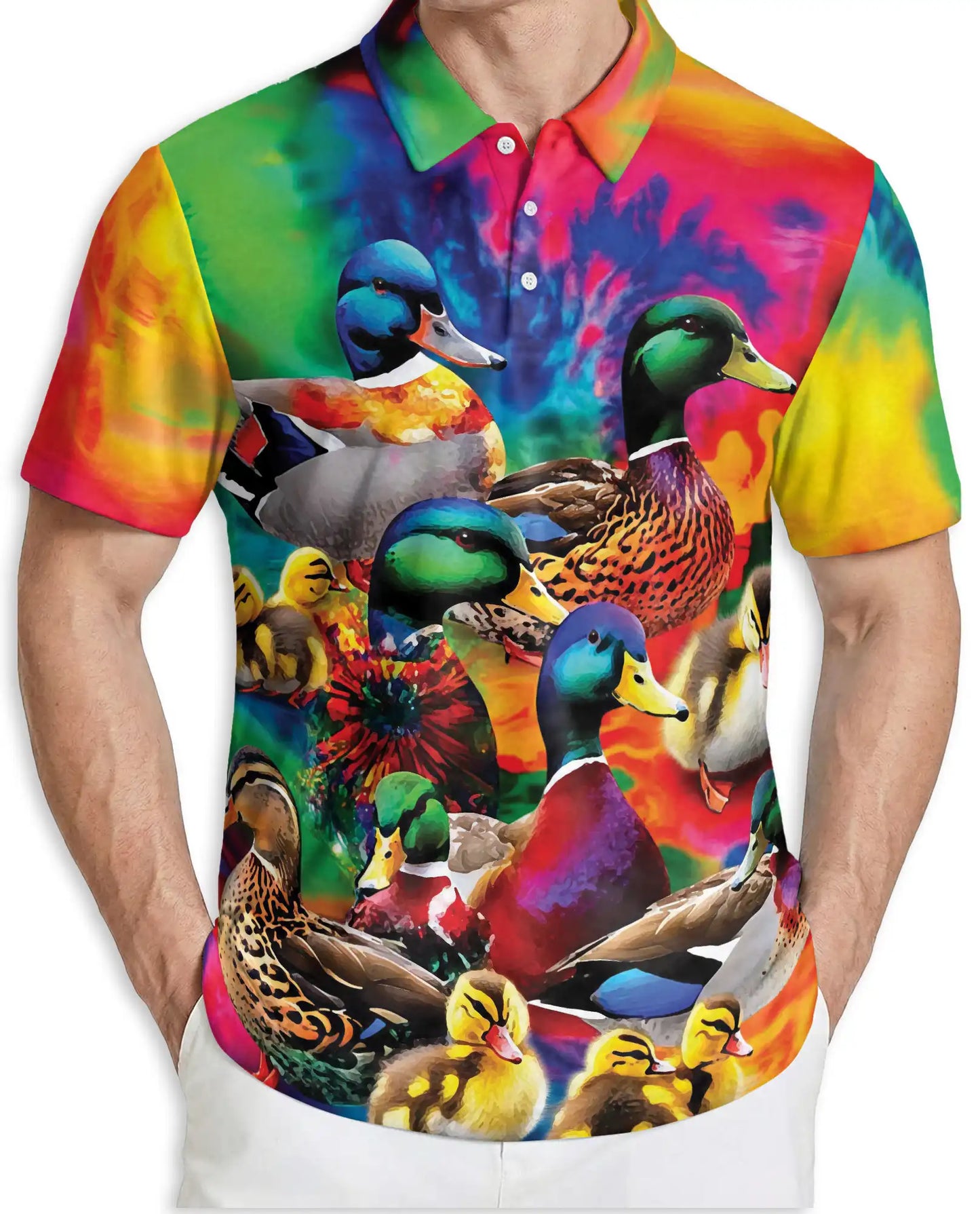 Mallard Duck Polo Shirt for Men- Colorful Duck Hunting Shirt | Azhawaiian