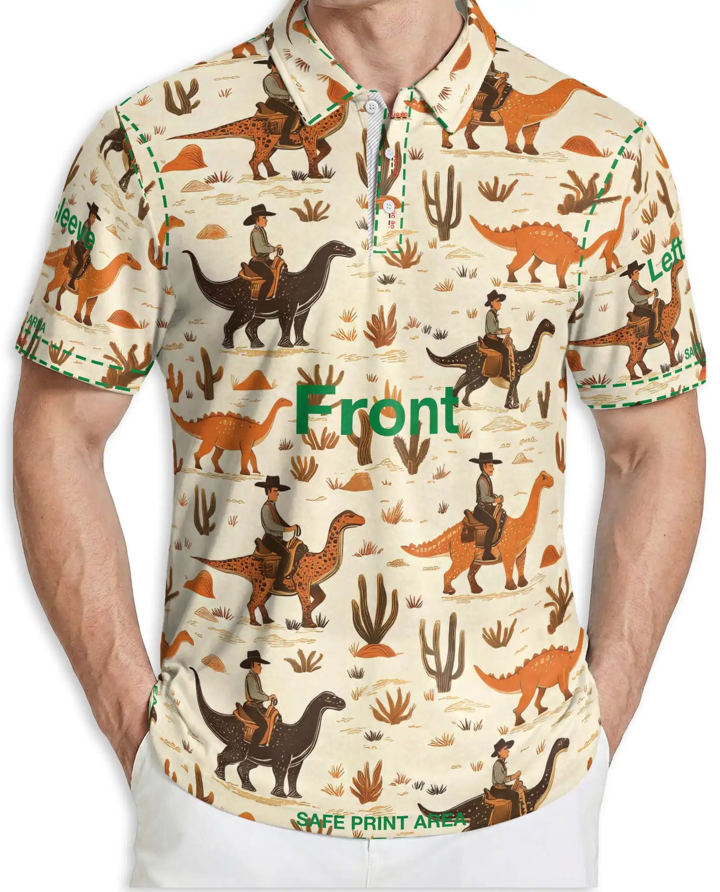 Cowboy Dinosaur 3D Polo Shirt for Men, Western Desert Adventure Style | Azhawaiian