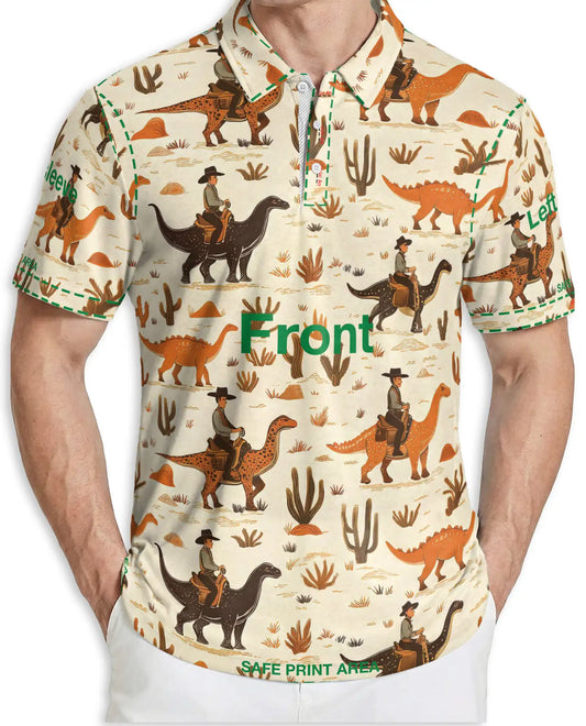 Cowboy Dinosaur 3D Polo Shirt for Men, Western Desert Adventure Style | Azhawaiian