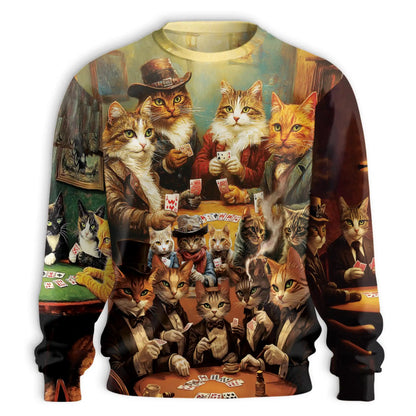 Cats Playing Poker Sweatshirt – Colorful Graphic 3D All Over Print Design