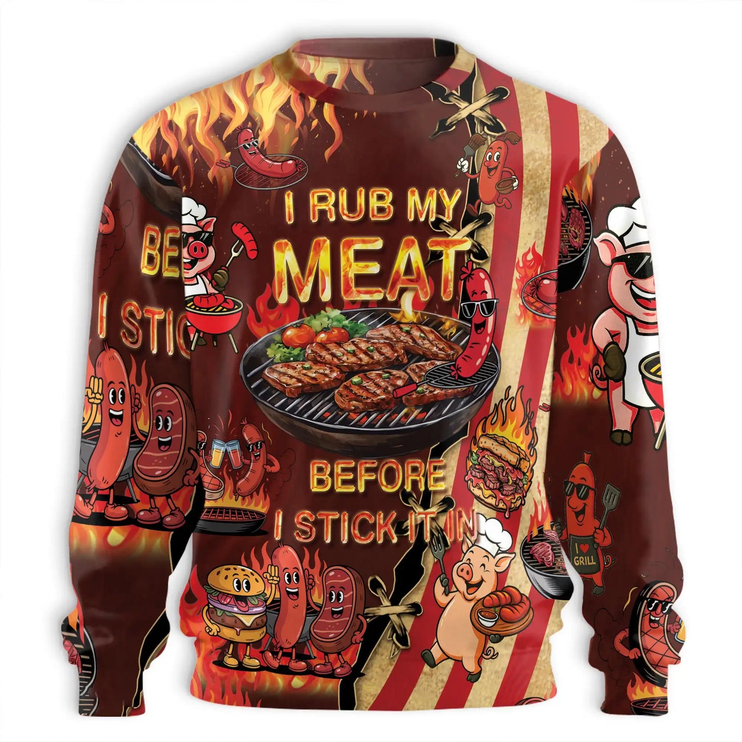 Funny BBQ Grilling Pig Sweatshirt – Colorful Graphic 3D All Over Print Design