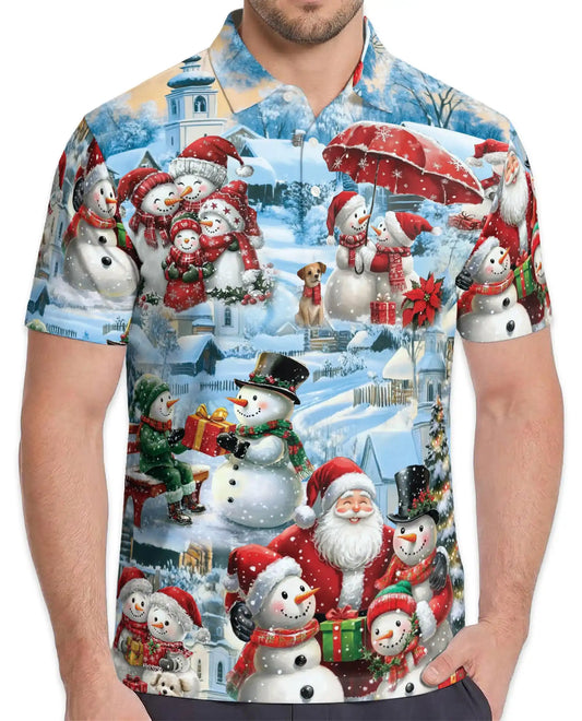 Snowman Christmas Polo Shirt, Winter Holiday Print