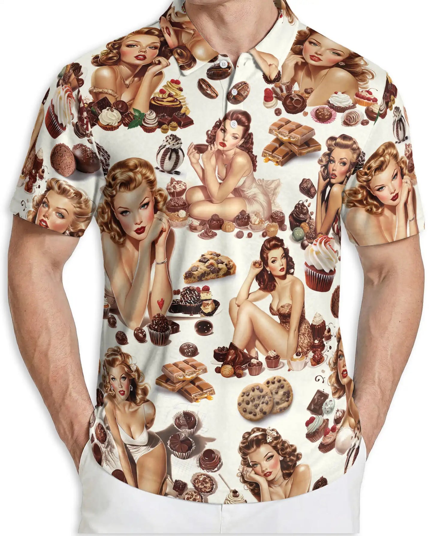 Vintage Pin Up Chocolate Polo Shirt - Retro Sweet Treat Style | Azhawaiian