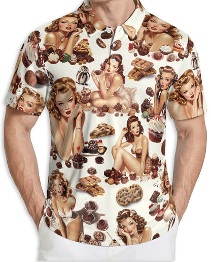 Vintage Pin Up Chocolate Polo Shirt - Retro Sweet Treat Style | Azhawaiian