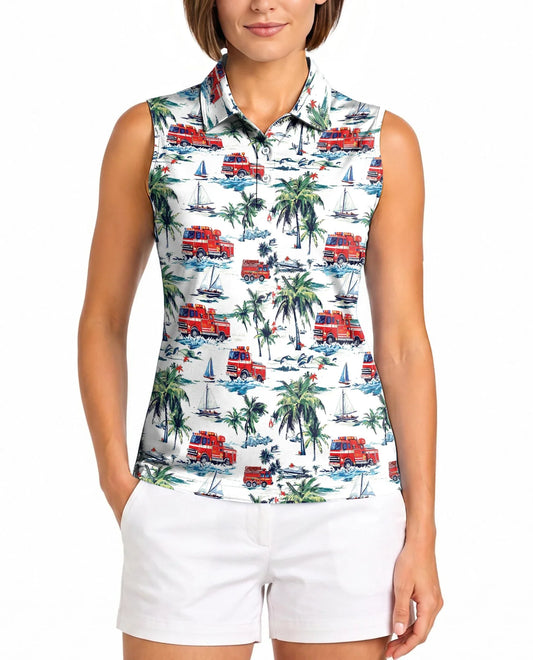 Fire Truck Friend of Firefighter Sleeveless Polo Shirt for Women | Azhawaiian