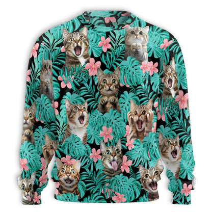 Tropical Cat and Flower Sweatshirt – Tropical 3D All Over Print Design