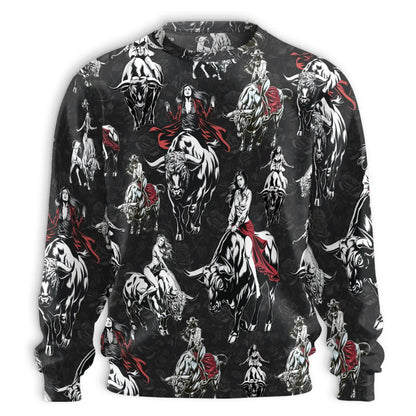 Girl Bull Rider Sweatshirt – Colorful Graphic 3D All Over Print Design