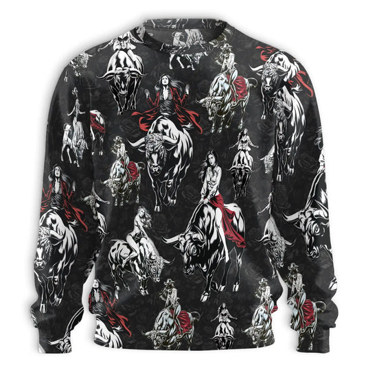 Girl Bull Rider Sweatshirt – Colorful Graphic 3D All Over Print Design