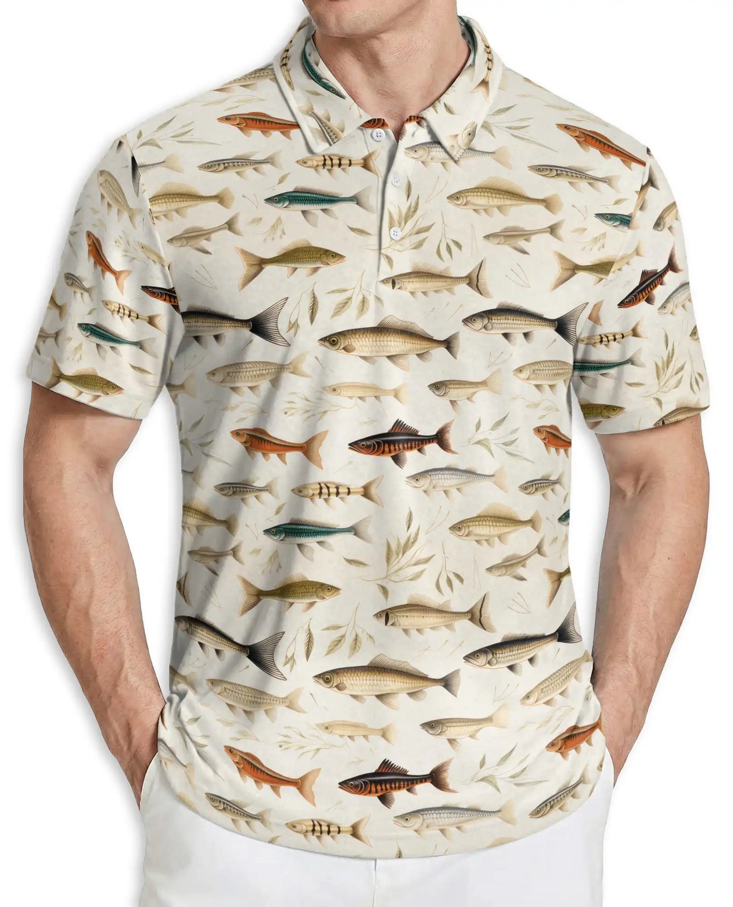 Fishing Fish Pattern Polo Shirt, Outdoor Style | Azhawaiian