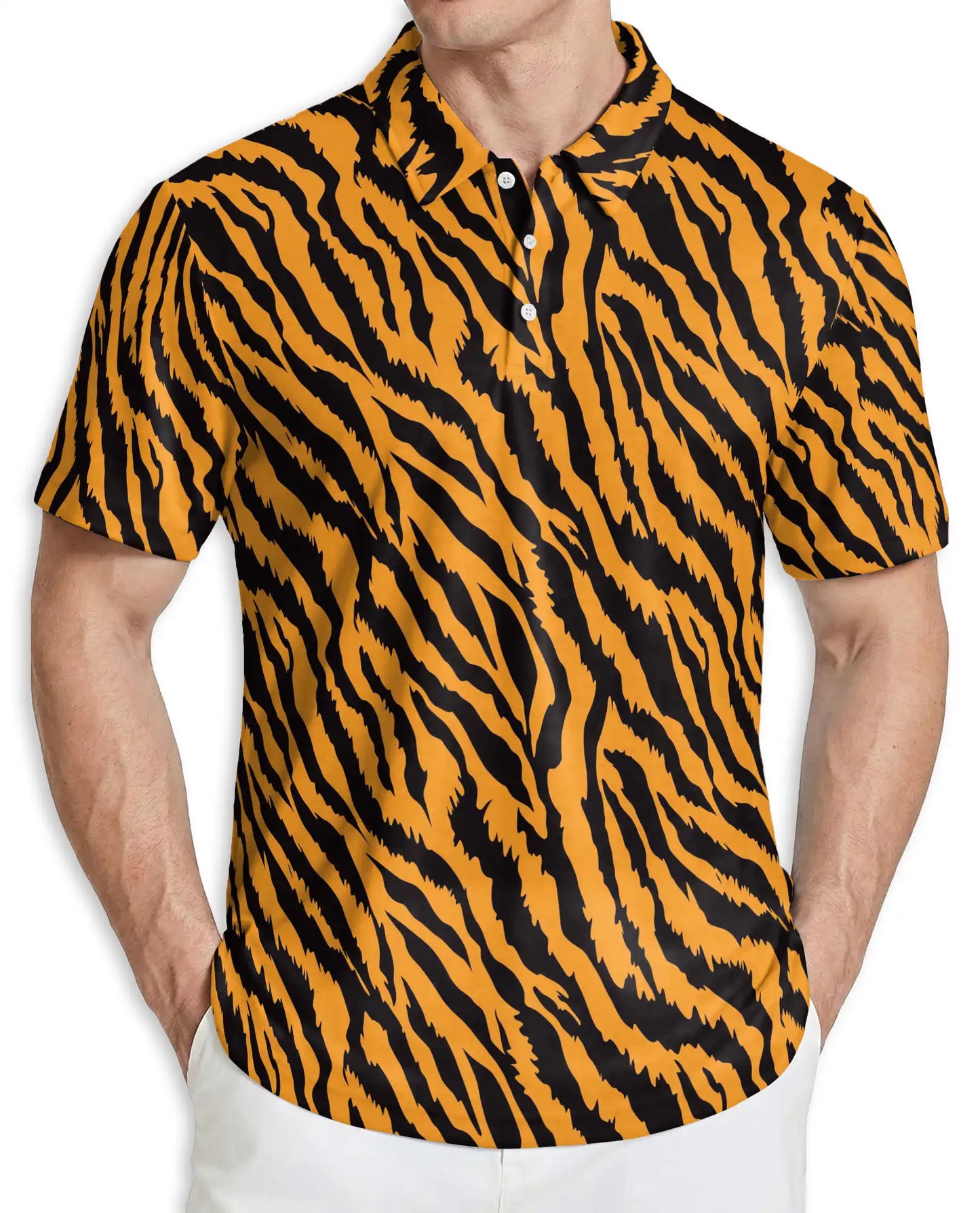 Tiger Stripe Polo Shirt, Wild Animal Print | Azhawaiian