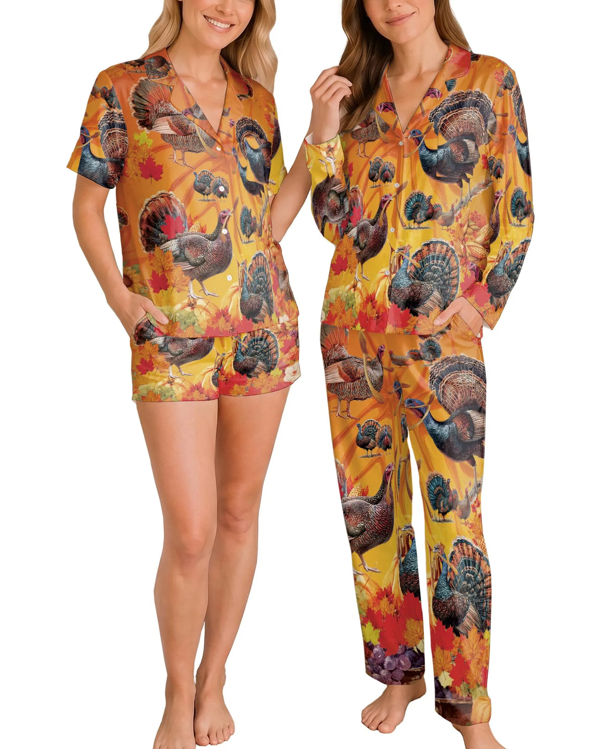Thanksgiving Turkey Pajama Set for Women, Autumn Fall Holiday Sleepwear