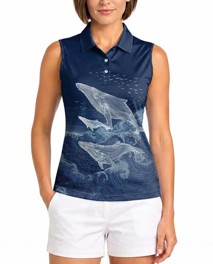 Humpback Whale Ocean Sleeveless Polo Shirt for Women