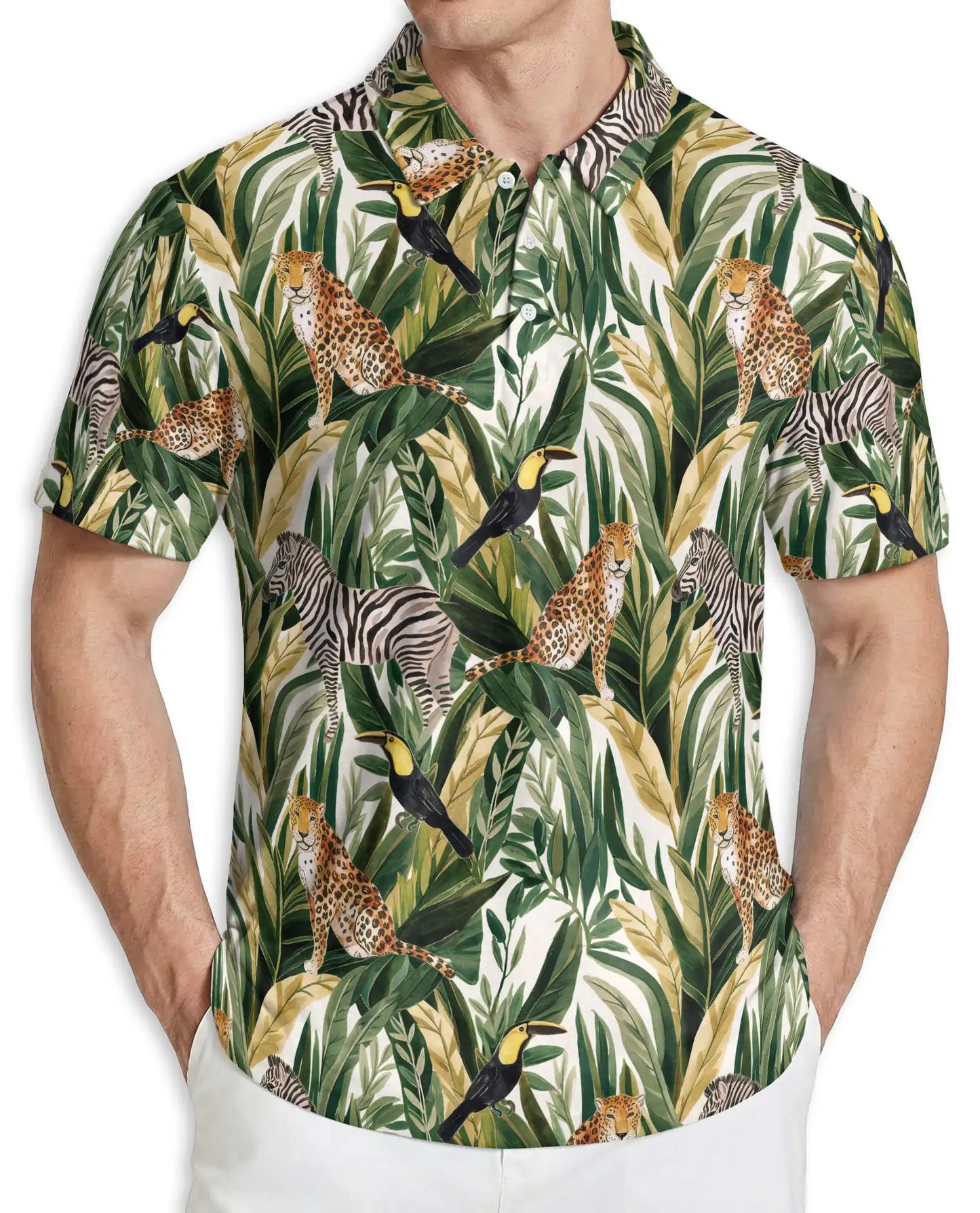 Safari Animal Tropical Hawaiian Polo Shirt | Azhawaiian