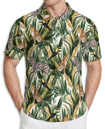 Safari Animal Tropical Hawaiian Polo Shirt | Azhawaiian