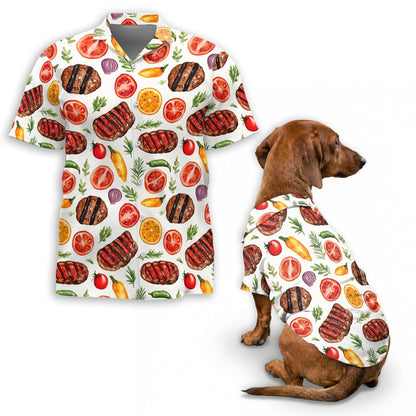 BBQ Matching Dog Owner Hawaiian Shirts, Funny Pet Aloha Shirt for Beach Vacation - Azhawaiian