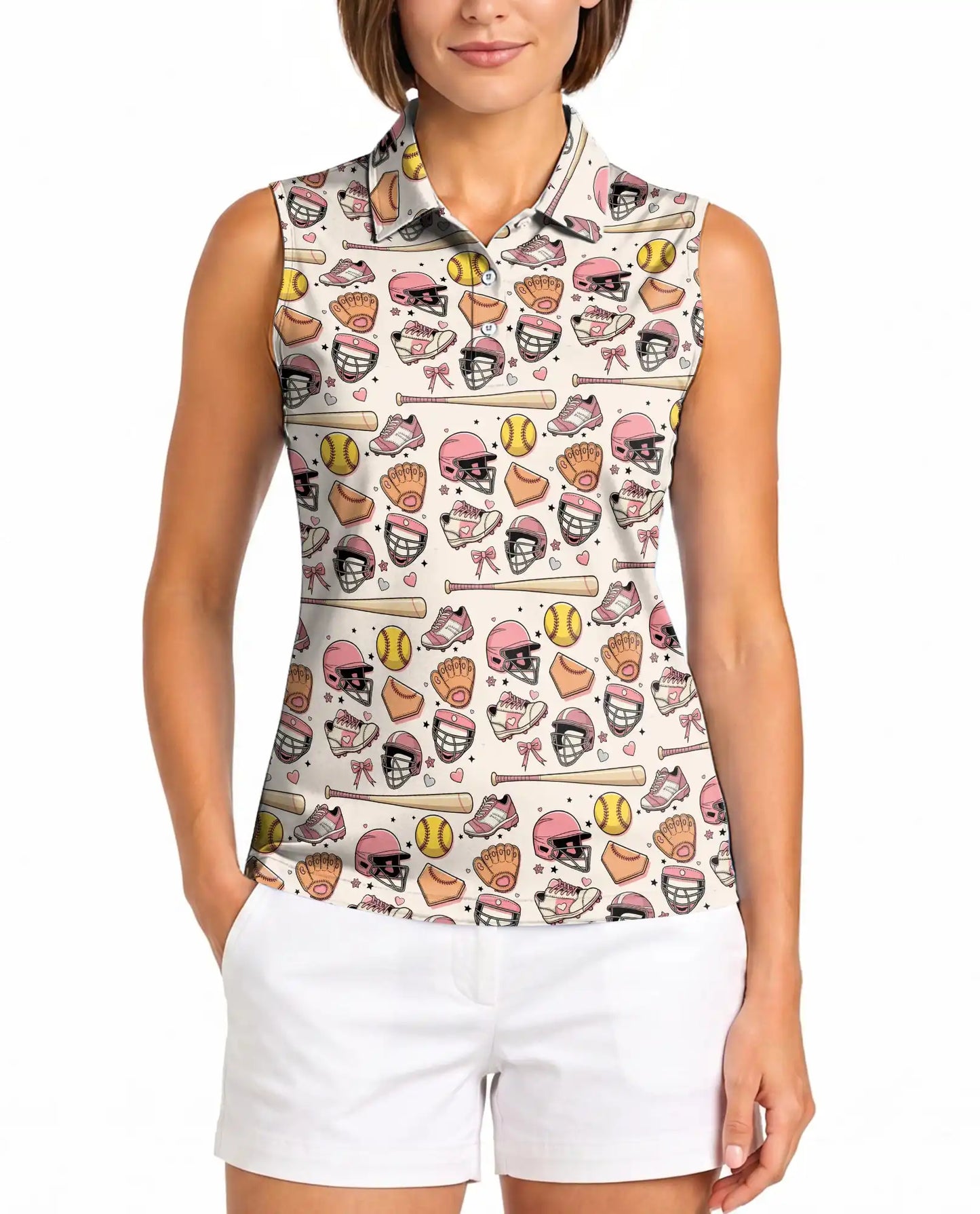 Baseball And Softball Equipment Sleeveless Polo Shirt for Women  | Azhawaiian