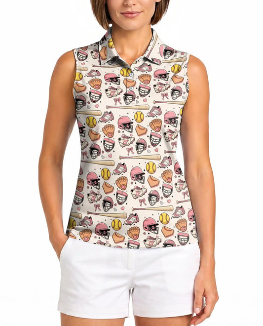 Baseball And Softball Equipment Sleeveless Polo Shirt for Women  | Azhawaiian