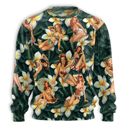 Retro Pin Up Girl Sweatshirt – Tropical Vintage 3D All Over Print Design