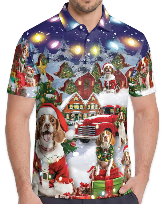 Cavalier King Charles Spaniel Christmas Polo Shirt, Holiday Village Print