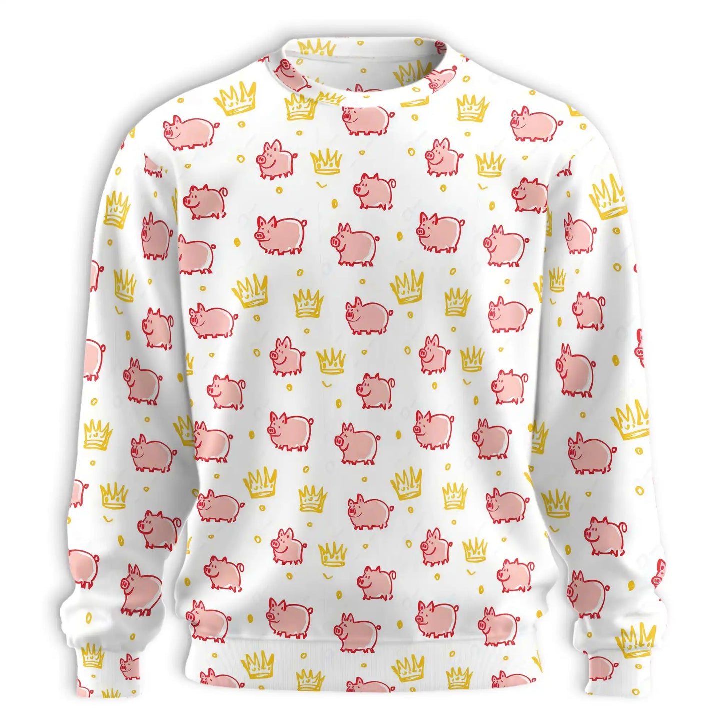 Cute Pig and Crown Sweatshirt – Colorful Graphic 3D All Over Print Design