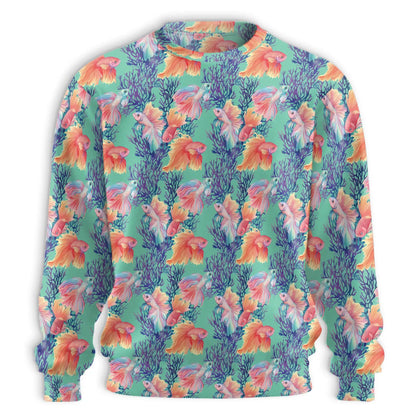 Golden Fish Pattern Sweatshirt – Tropical 3D All Over Print Design