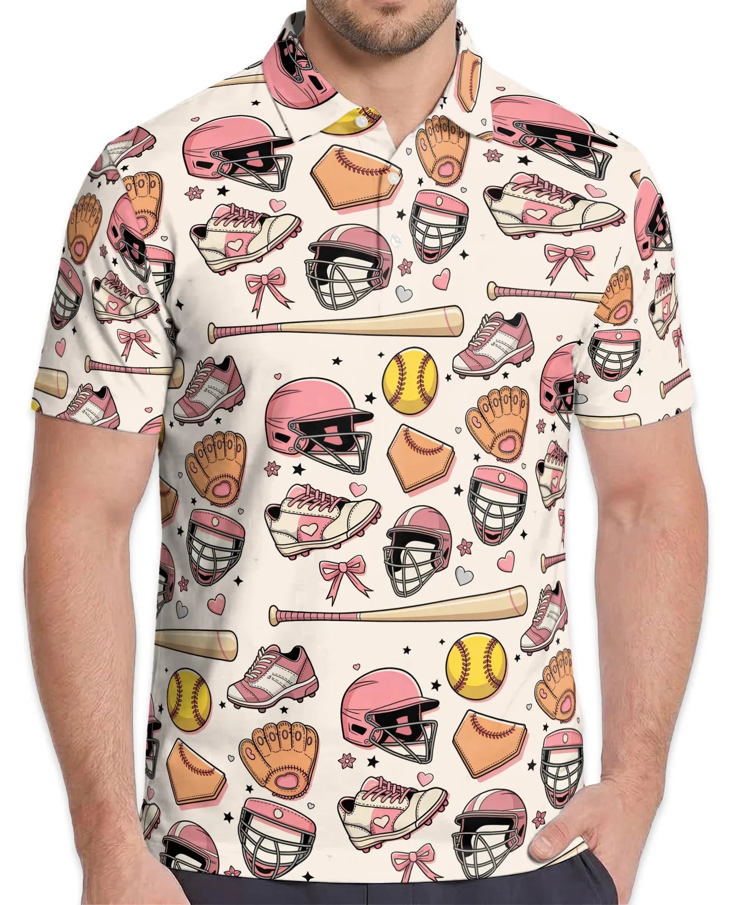 Baseball Aesthetic Pattern Polo Shirt for Men, Vintage Sports Style | Azhawaiian