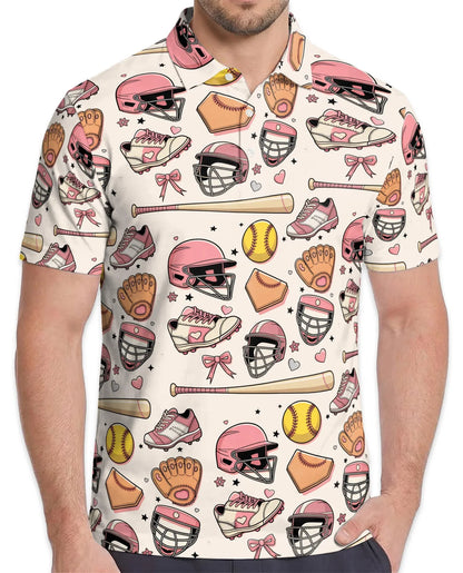 Baseball Aesthetic Pattern Polo Shirt for Men, Vintage Sports Style | Azhawaiian