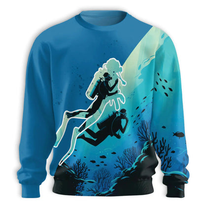 Underwater Landscape Diver Silhouette Sweatshirt – Colorful Graphic 3D All Over Print Design