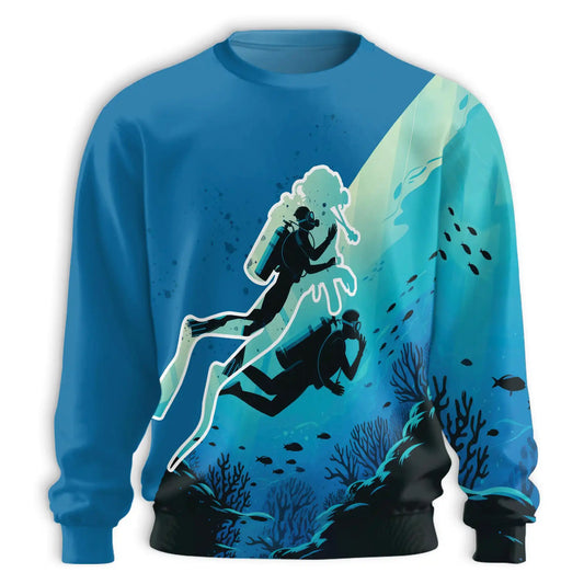 Underwater Landscape Diver Silhouette Sweatshirt – Colorful Graphic 3D All Over Print Design