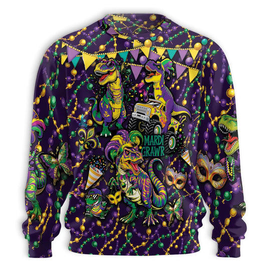 Mardi Gras Dinosaur Sweatshirt – Colorful Graphic 3D All Over Print Design
