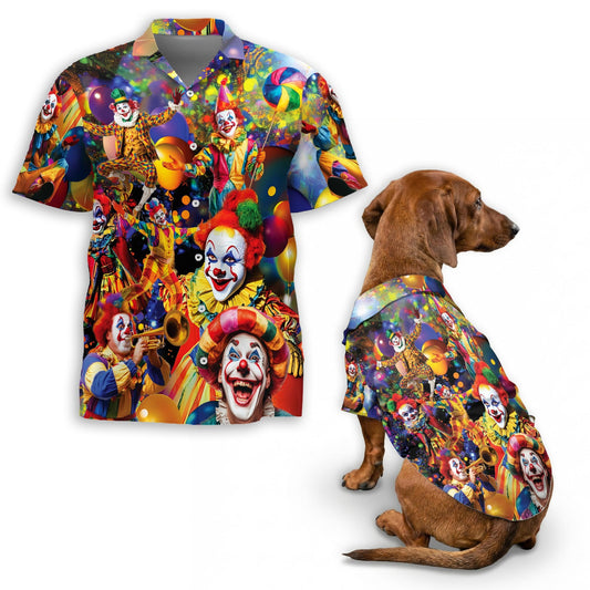Funny  Clown Matching Dog Owner Hawaiian Shirts, Funny Pet Aloha Shirt for Beach Vacation - Azhawaiian