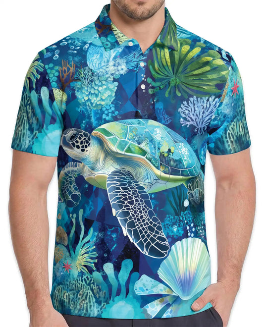 Sea Turtle Ocean Polo Shirt | Azhawaiian