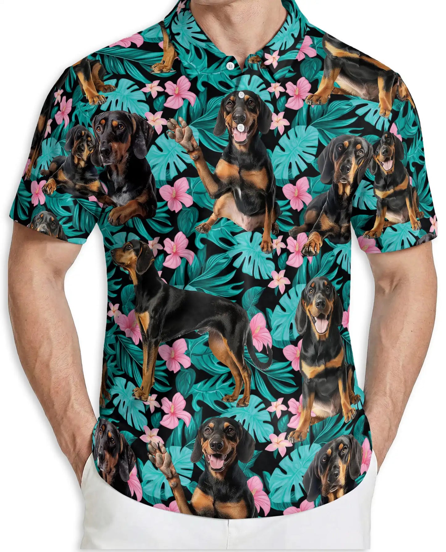 Doberman Tropical Polo Shirt, Floral Dog Print | Azhawaiian