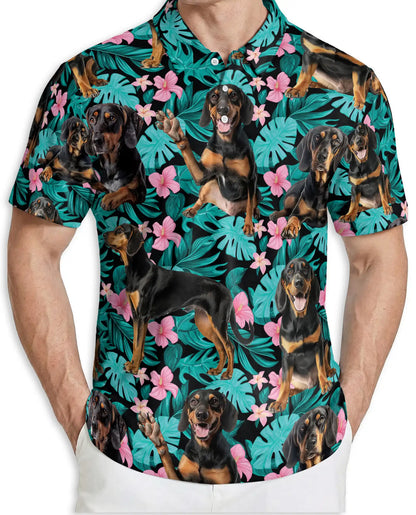 Doberman Tropical Polo Shirt, Floral Dog Print | Azhawaiian