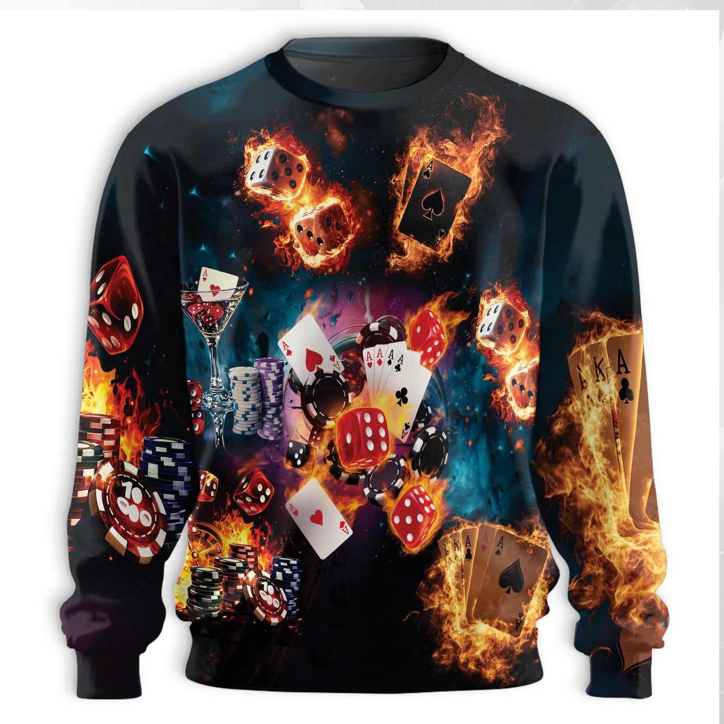 Burning Dice Poker Sweatshirt – Colorful Graphic 3D All Over Print Design