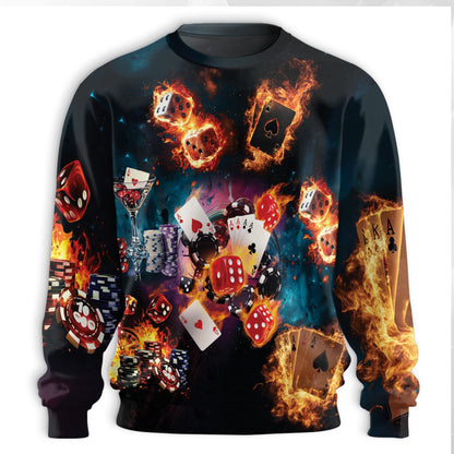 Burning Dice Poker Sweatshirt – Colorful Graphic 3D All Over Print Design