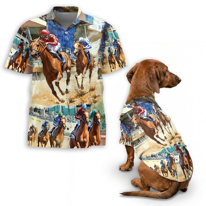 Horse Racing Matching Dog Owner Hawaiian Shirts, Funny Pet Aloha Shirt for Beach Vacation - Azhawaiian