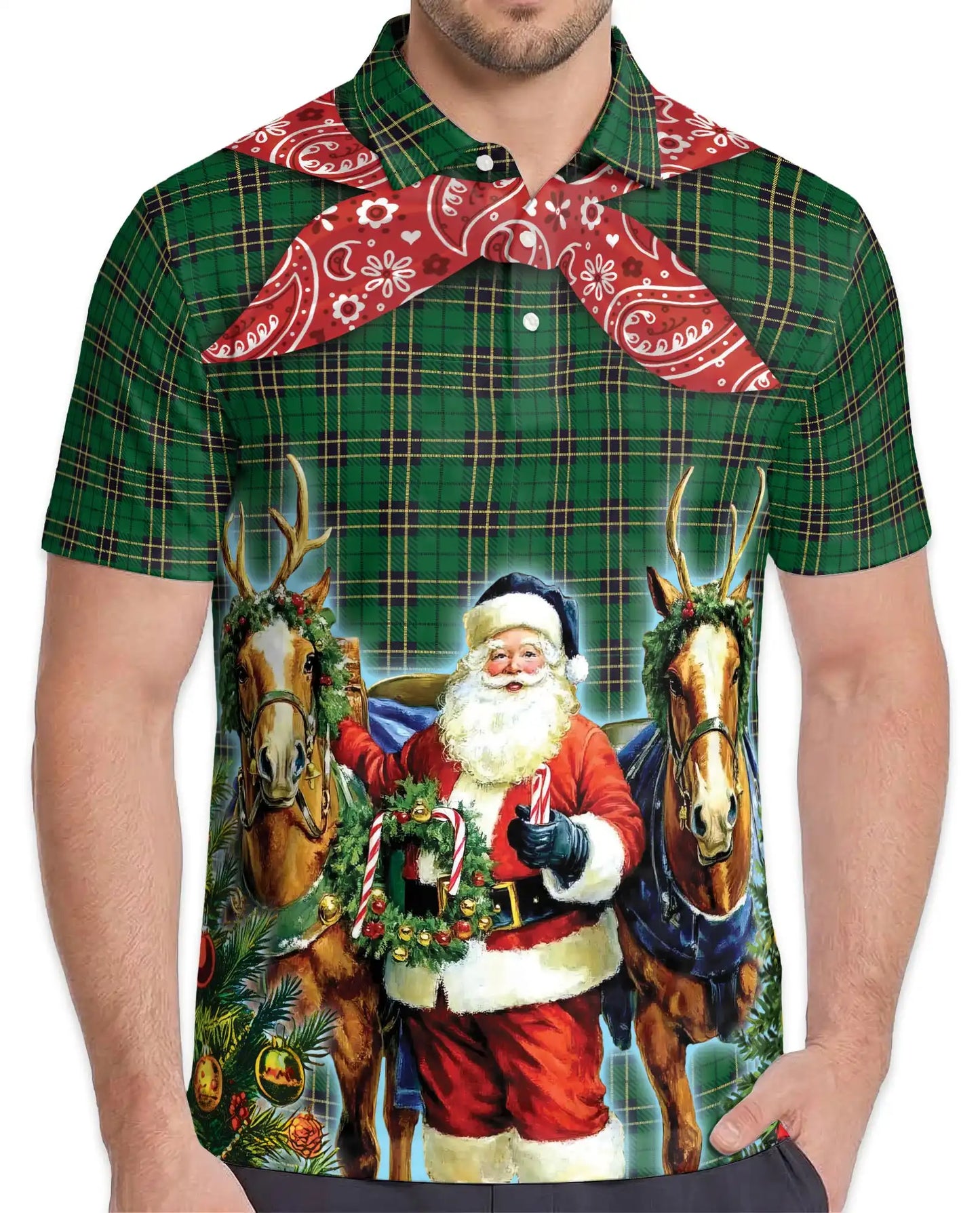 Christmas Santa Reindeer Polo Shirt for Men, Holiday Fun | Azhawaiian