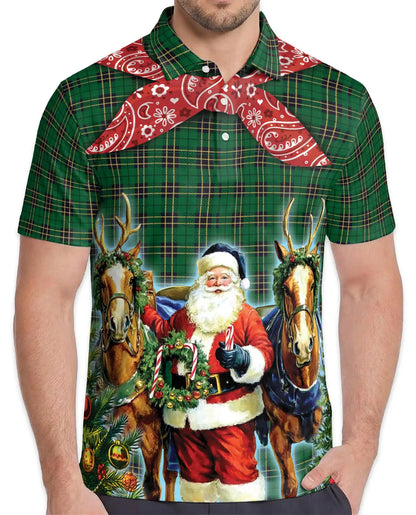 Christmas Santa Reindeer Polo Shirt for Men, Holiday Fun | Azhawaiian