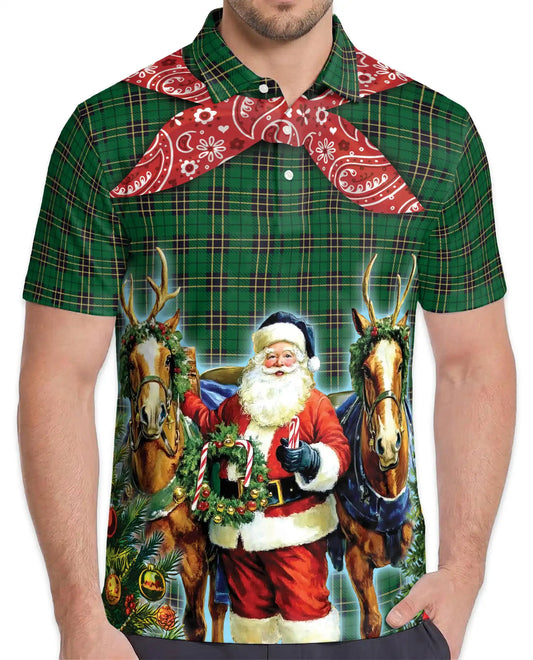 Christmas Santa Reindeer Polo Shirt for Men, Holiday Fun | Azhawaiian