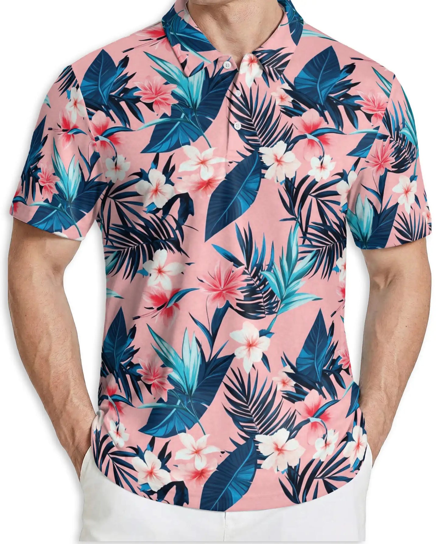 Tropical Floral Polo Shirt, Pink Island Print | Azhawaiian
