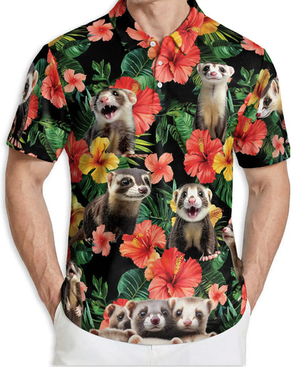 Ferret Hawaiian Polo Shirt, Tropical Floral Style | Azhawaiian