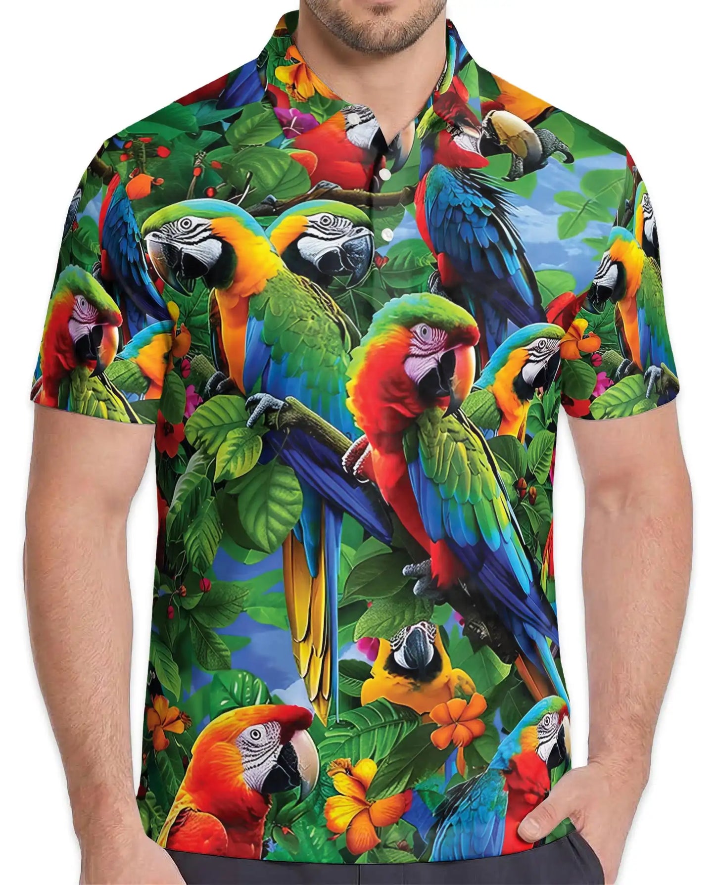 Tropical Parrot Polo Shirt for Men, Island Vacation Style | Azhawaiian