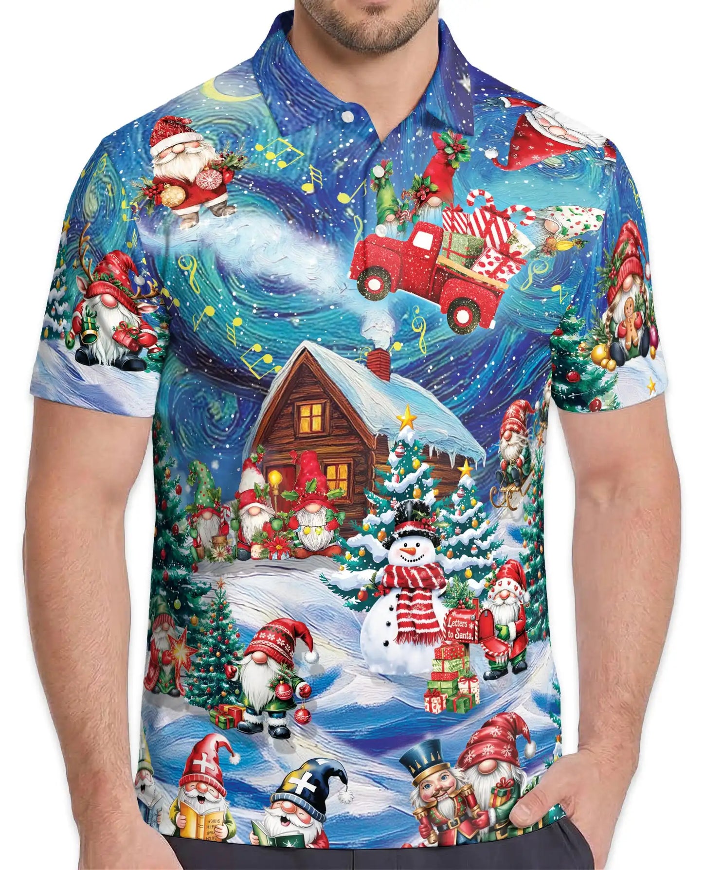 Christmas Gnome Polo Shirt, Winter Holiday Print | Azhawaiian