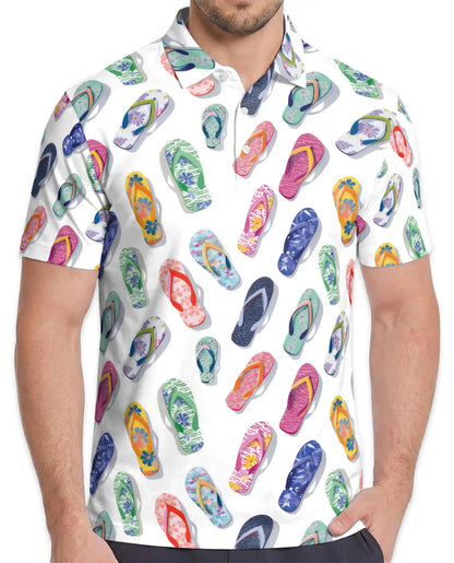 Colorful Flip-Flop Polo Shirt for Men, Summer Beach 3D Print | Azhawaiian