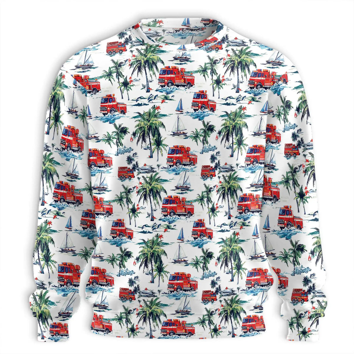 Firefighter Palm Tree Pattern Sweatshirt – Tropical 3D All Over Print Design